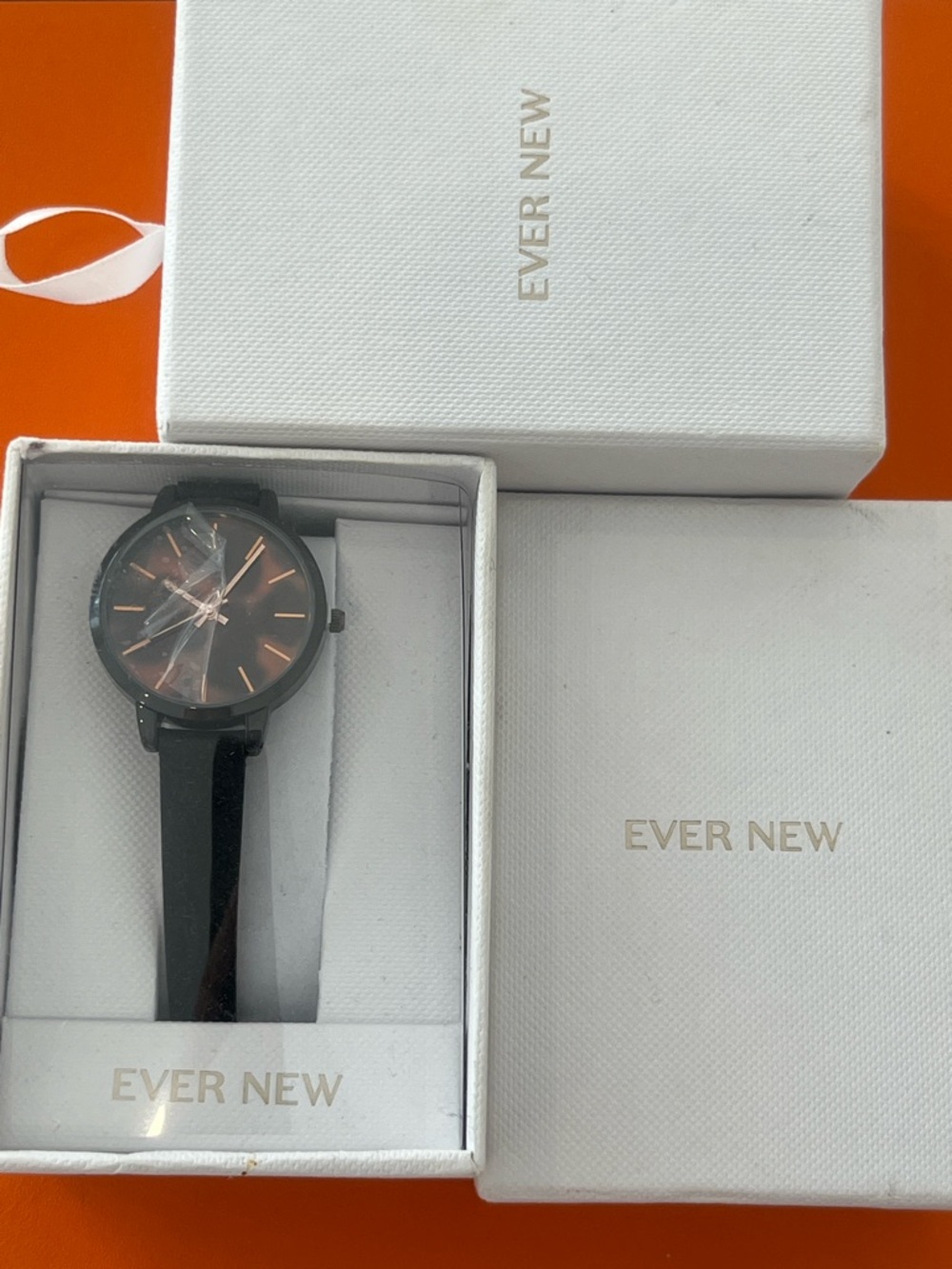 Ever New Black Strap Watch with Rose Gold Markers New in box! Best gift GWP